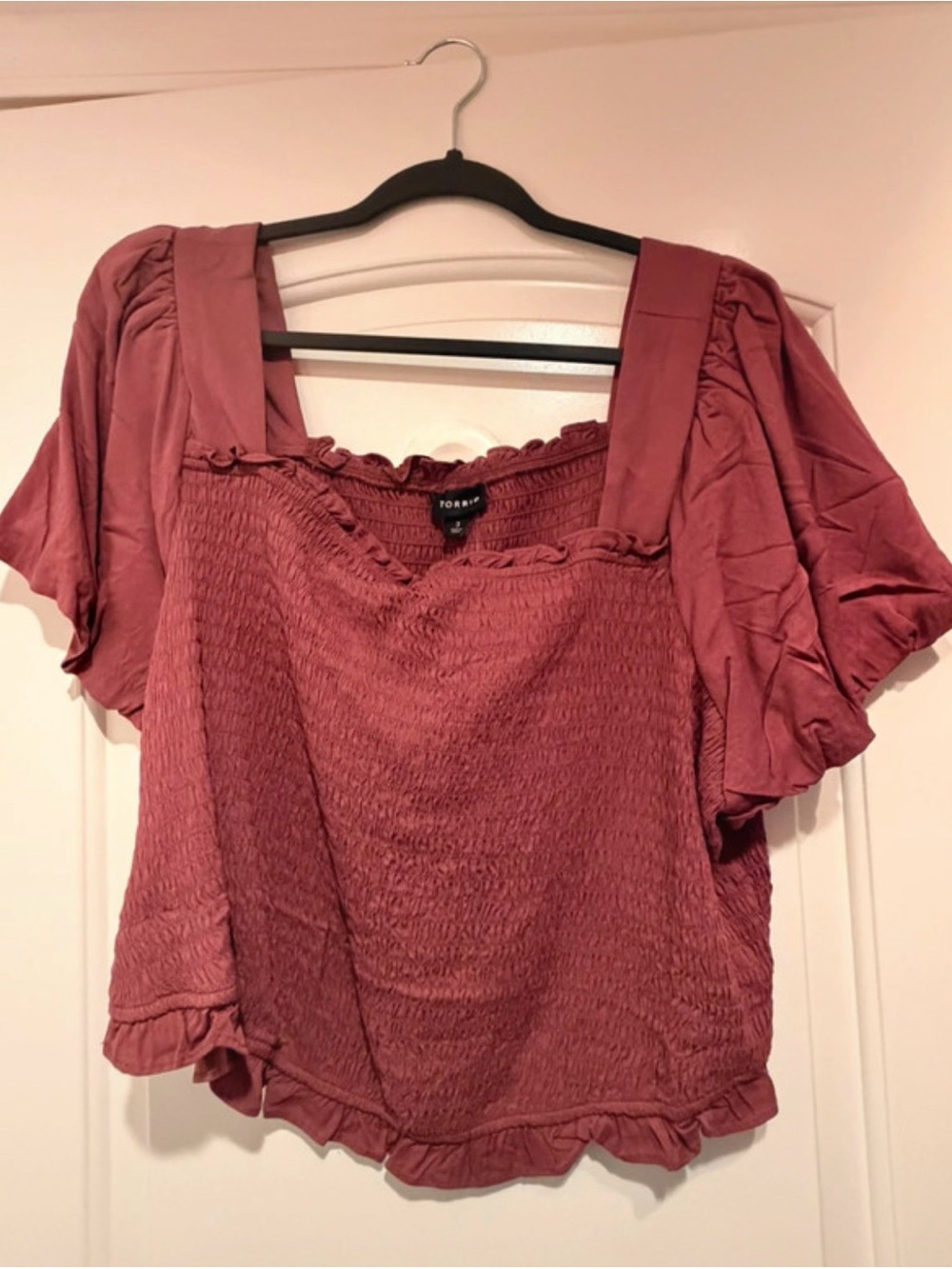 torrid Mauve Smocked Puff-Sleeve Crop Top